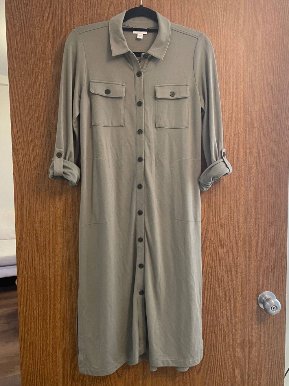 J. Jill Olive Green Button-Front Midi Shirt Dress